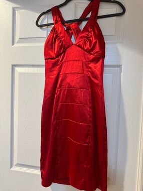 Vintage Red Satin Sleeveless Cocktail Dress